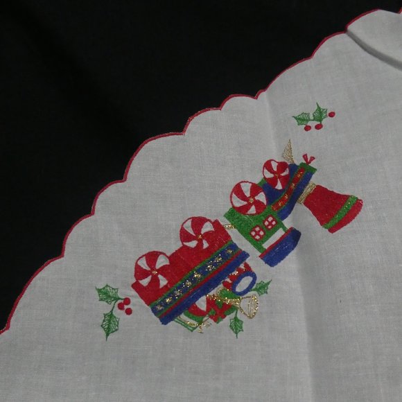 Embroidered Christmas | Holiday | Festive | Round Retro Design Table Cloth - Picture 2 of 7